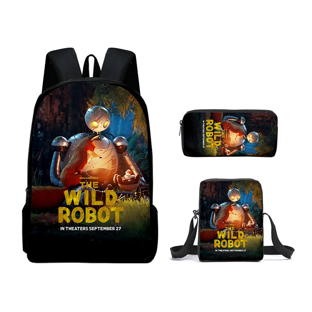 Hip Hop novedad juvenil The Wild Robot impresión 3D 3 unids/set bolsas de viaje para estudiantes mochila para ordenador portátil bolso de hombro estuche para lápices