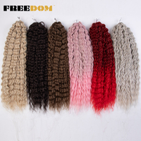 FREEDOM Synthetic Curly Hair For Braids 24 Inch Water Wave Twist Crochet Braid Hair Ombre Pink Ginger Braiding Hair Extensions