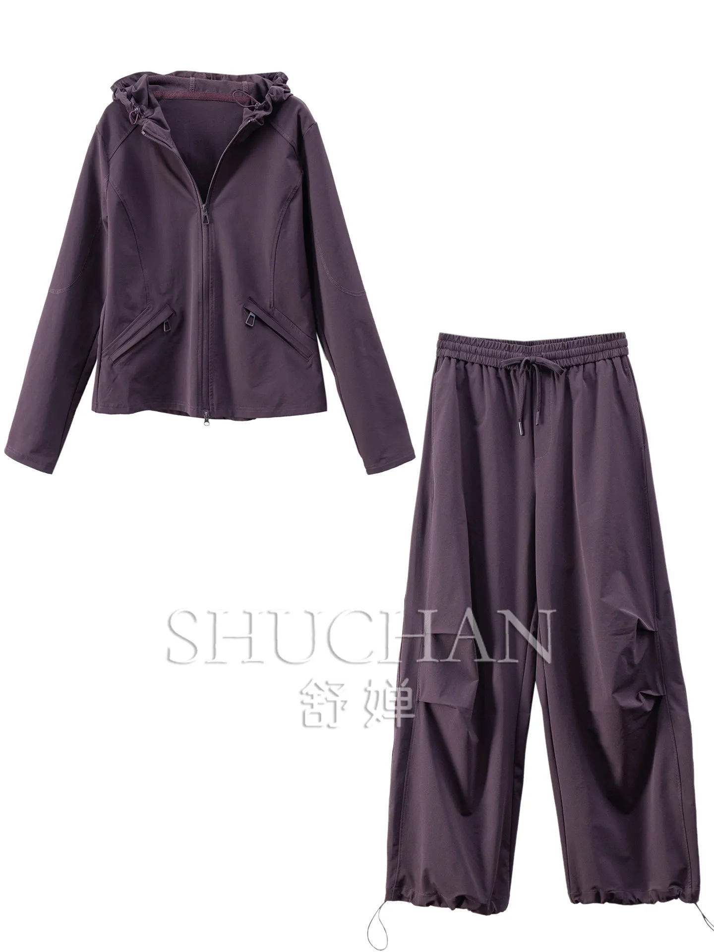 Treasure Light Outdoor Casual Jacket + Loose Wide Leg Tie Paratrooper Pants Set H Women's 57G5