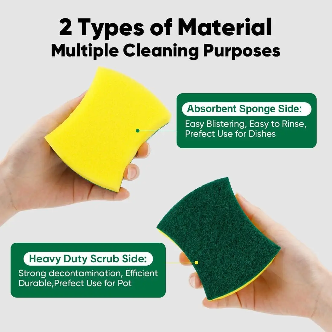 Scrub Sponges Kitchen,Dual Sided Powerful Scrubbing Sponge for Washing Dishes, Pots, Pans and Surfaces