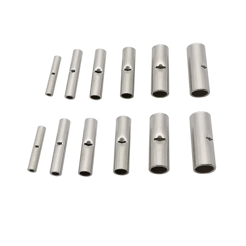 50/100Pcs Butt Wire Connector AWG 26-10 Copper Bare Tinned Crimp Terminal Sleeve Non-Insulated Ferrule Electrical Cable Crimping