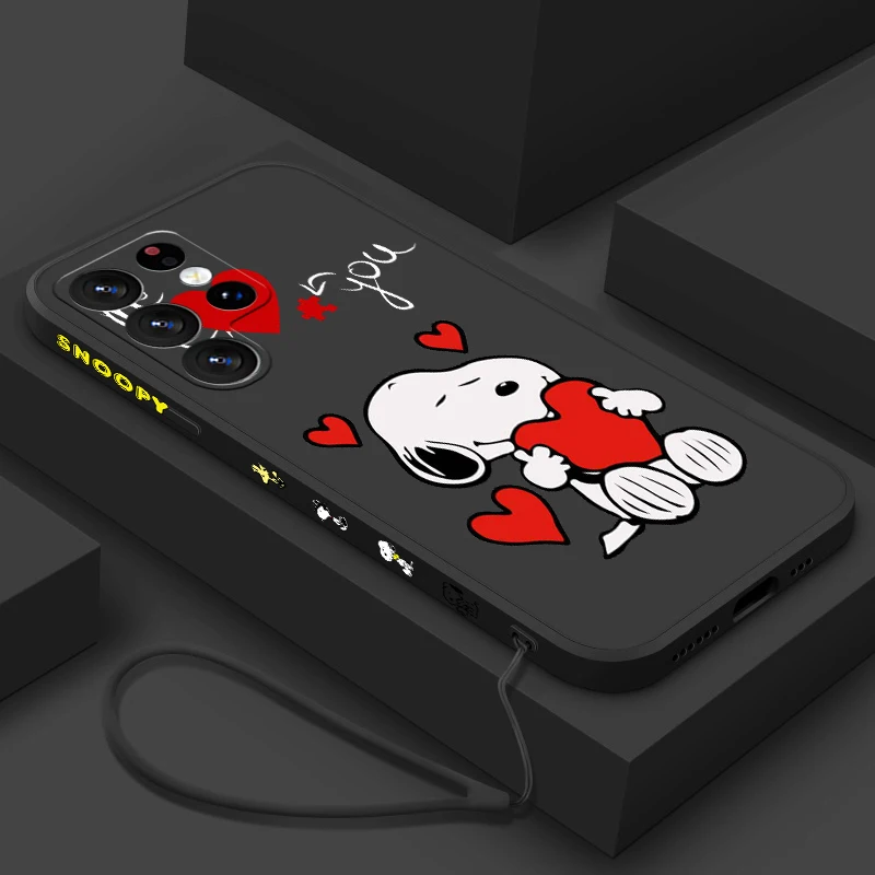 Cartoon S-SnoopyS Dog For Samsung S24 S23 S22 S21 S20 Fe S10 Note 20 10 Ultra Lite Plus Liquid Left Rope Phone Case