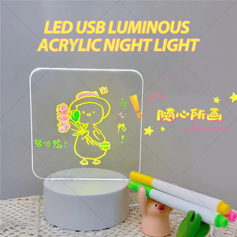 DIY Note Board Creative LED Nightlight USB Acrylic Luminous Message Board Holiday Light 3D Handwriting Tablet Desk Lamp With Pen