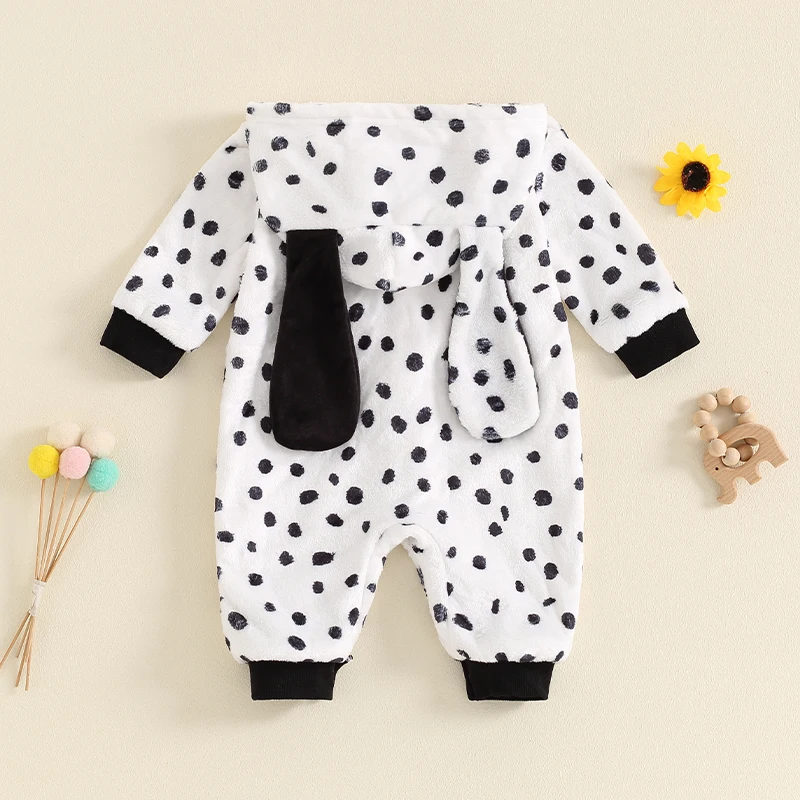 Baby Cow Jumpsuit Furry Long Sleeve Hooded Dots Winter Romper Clothes for Boys Girls