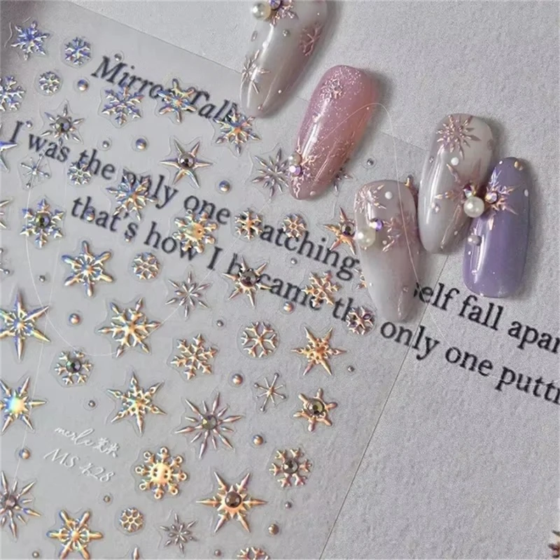 5D Laser Winter Schneeflocke Weihnachten Glänzende Strass Geprägte Relief Selbstklebende Nail art Dekoration Aufkleber Maniküre Aufkleber