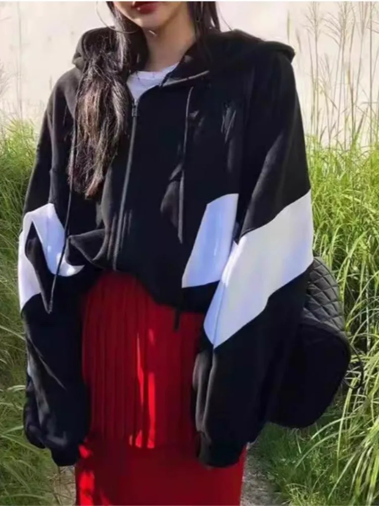 Kleur Blo Sports Sle Hoodie Jaet Dames Vintage Ele Losse Afslankende Rits Top Casual Comfortabele Lente Herfst