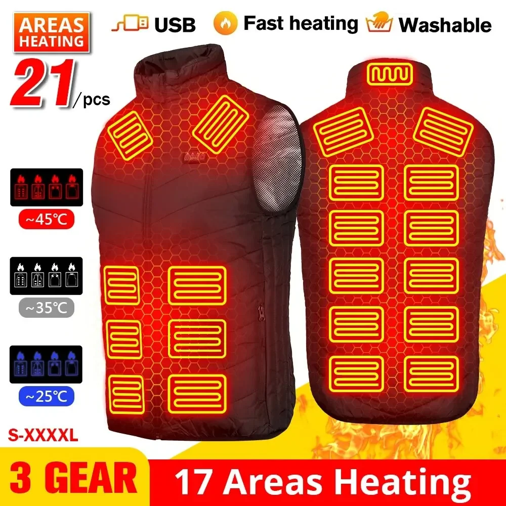 

21Areas Heating Vest Men Winter USB Smart Temperature Control Jacket Self-heating Clothes Women Snow Lightweight Sleeveless Coat
