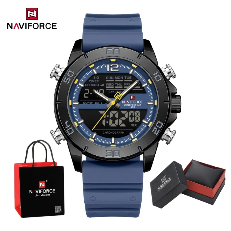 

NAVIFORCE новые мужские часы, модный ремешок из натуральной кожи, 30 м, водонепроницаемые мужские кварцевые наручные часы, светящаяся упаковка для дня и даты, подарки