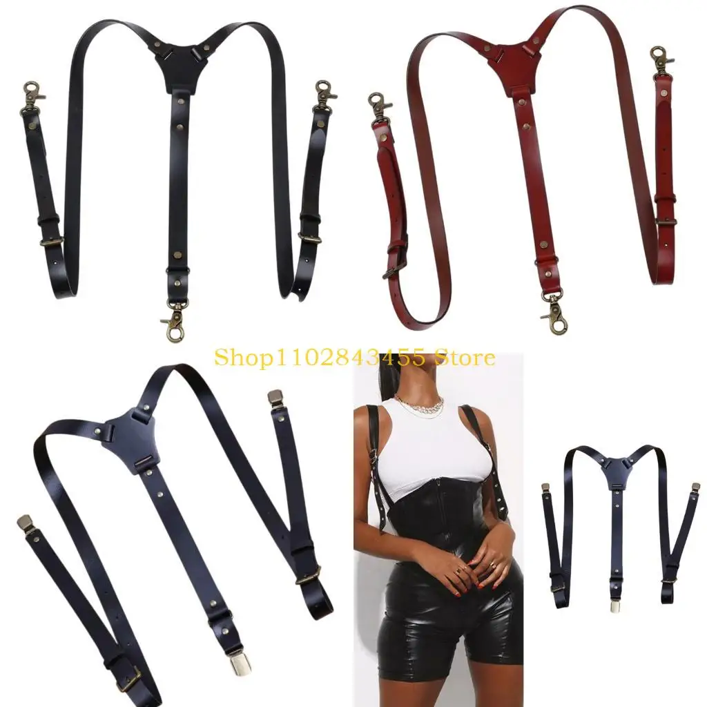 

49MC Adjustable PU Leather Suspender Straps with Hook Clasps Soft Shoulder Straps Formal Event Bracers Belt For Men Pants