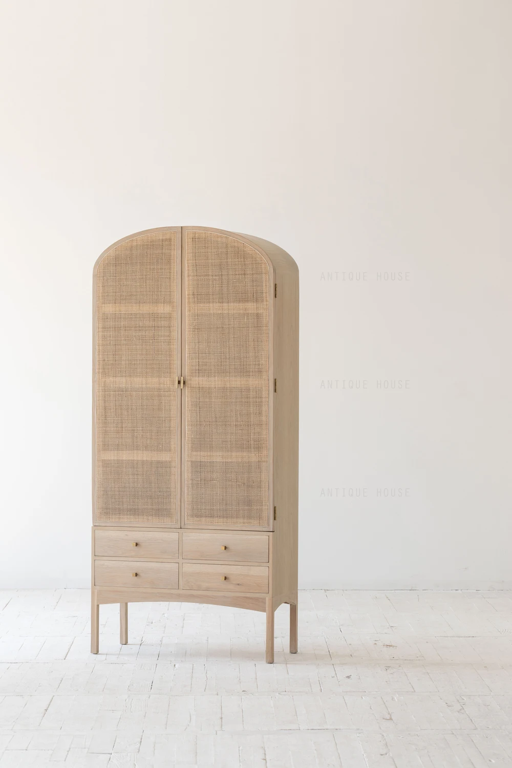 

Contemporary Organic Boho Vintage Accents Living Room Bedroom Drawer Cabinets Wooden Wardrobe Oak Wood Rattan Cabinet