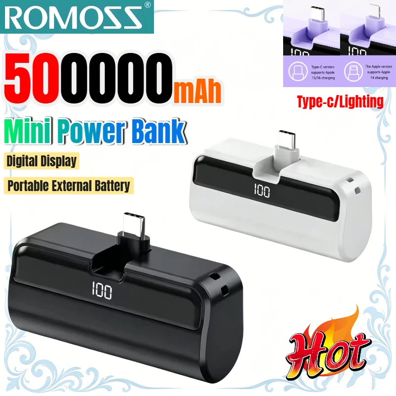 Портативный внешний аккумулятор ROMOSS 500000 мАч в форме капсулы, большой емкости, с супербыстрой зарядкой, мини-батарея для iPhone, Huawei, Samsung