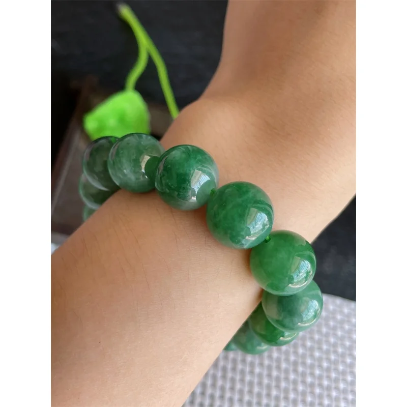 Myanmar Natural a Bracelet Bead Ice-like Full Green round Beads Jade 15 Pcs 73.87G