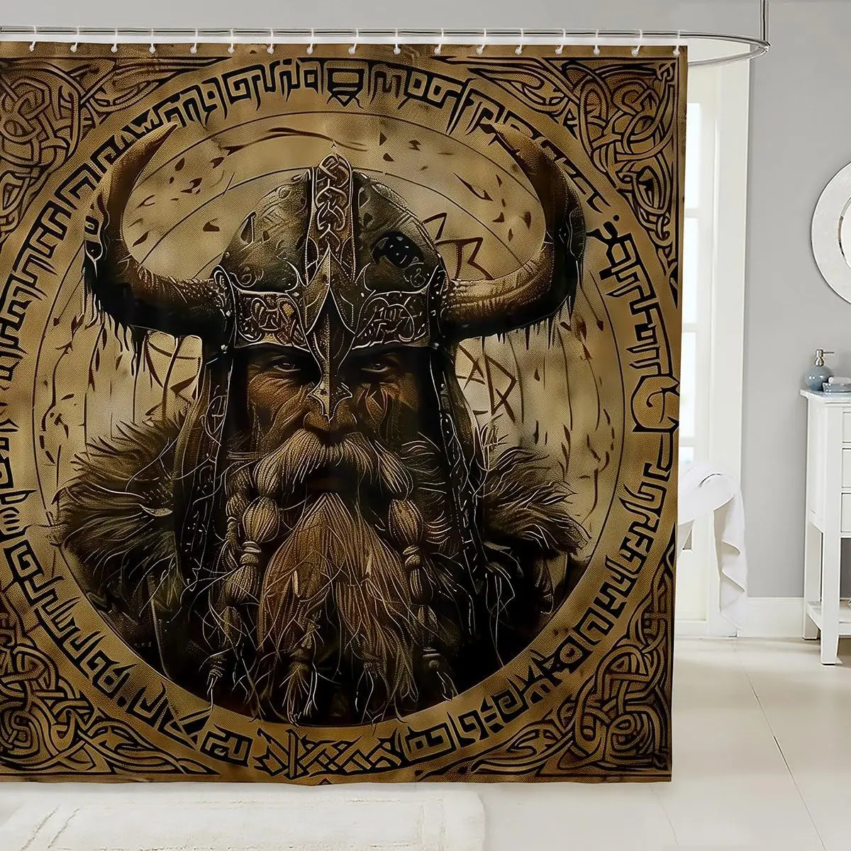 Rideau de douche épique guerrier viking 72x72 pouces, mythologie nordique, décoration de salle de bain tribale, linge imperméable