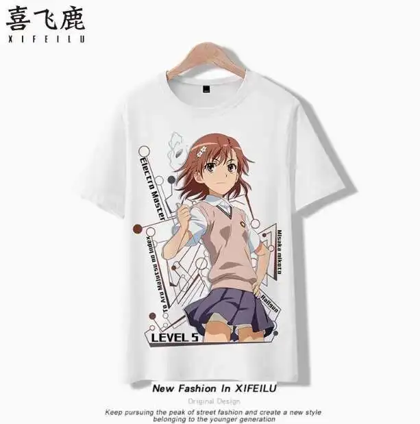 

Anime Toaru Kagaku No Railgun Misaka Mikoto Short Sleeve T-Shirt Cosplay Costume Summer Casual Student Loose Tops anime
