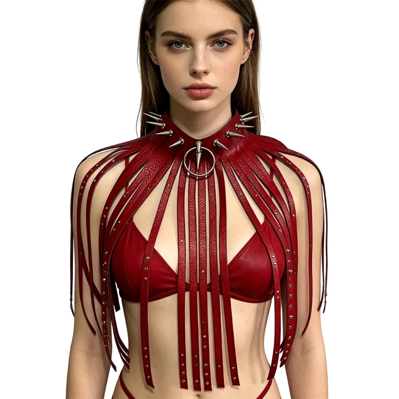 Q39C Spiked Cosplay Neck Accessory with Hand-Sewn Layered Fringe Design