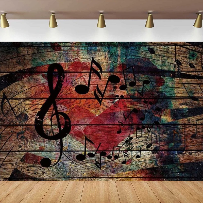 Photography Backdrop Rustic Wood Musical Note Music For Party Poster Heart Music Stage Art Wall Decoration Background Banner