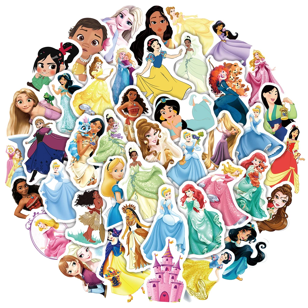 10/30/50Pcs Disney Princess Stickers Frozen Story Ariel Belle Rapunzel Elsa Cartoon Stickers Decals DIY Phone Case Laptop Diary