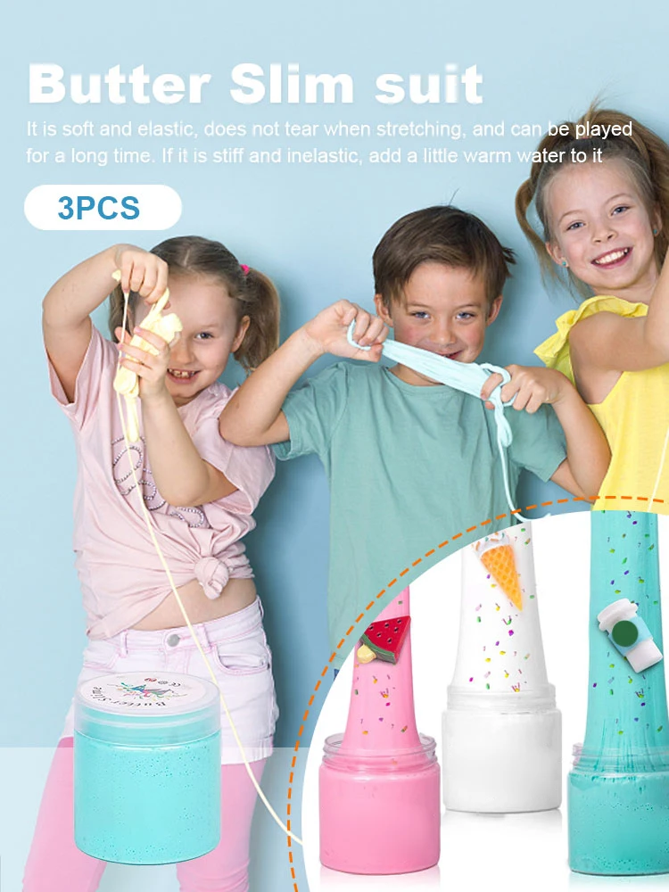 3 pçs modelagem argila não pegajosa melancia sorvete algodão lama kit brinquedo diy antiestresse elástico descompressão presente de natal