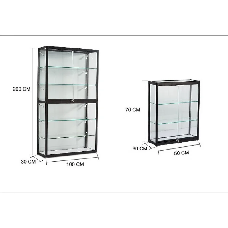 Custom retail locable display cabinet with LED light cheap aluminum frame smoke shop showcase