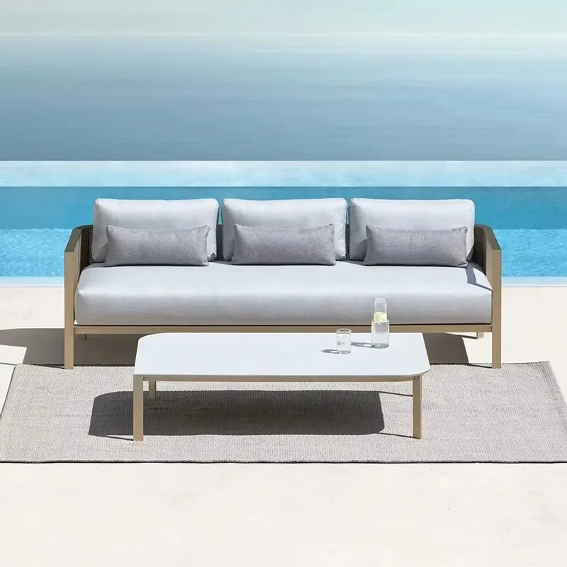 Hot-selling outdoor leisure garden furniture aluminum frame with waterproof cushion sofa set is suitable for courtyard