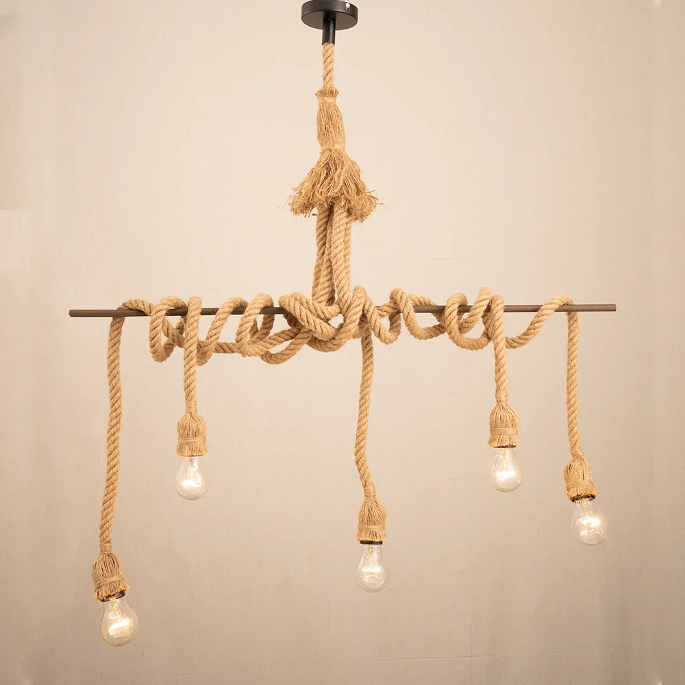 

1/2/3/4/5 head vintage hemp rope pendant light retro loft industrial hanging lamp edison bulb home decoration