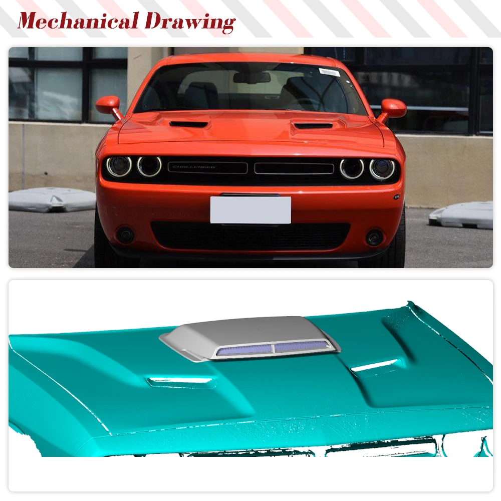 Carbon Fiber Car Front Hood Vent Bonnet Car Hood Vents Air Flow Intake Scoop Covers for Dodge Challenger Coupe 2015 - 2019