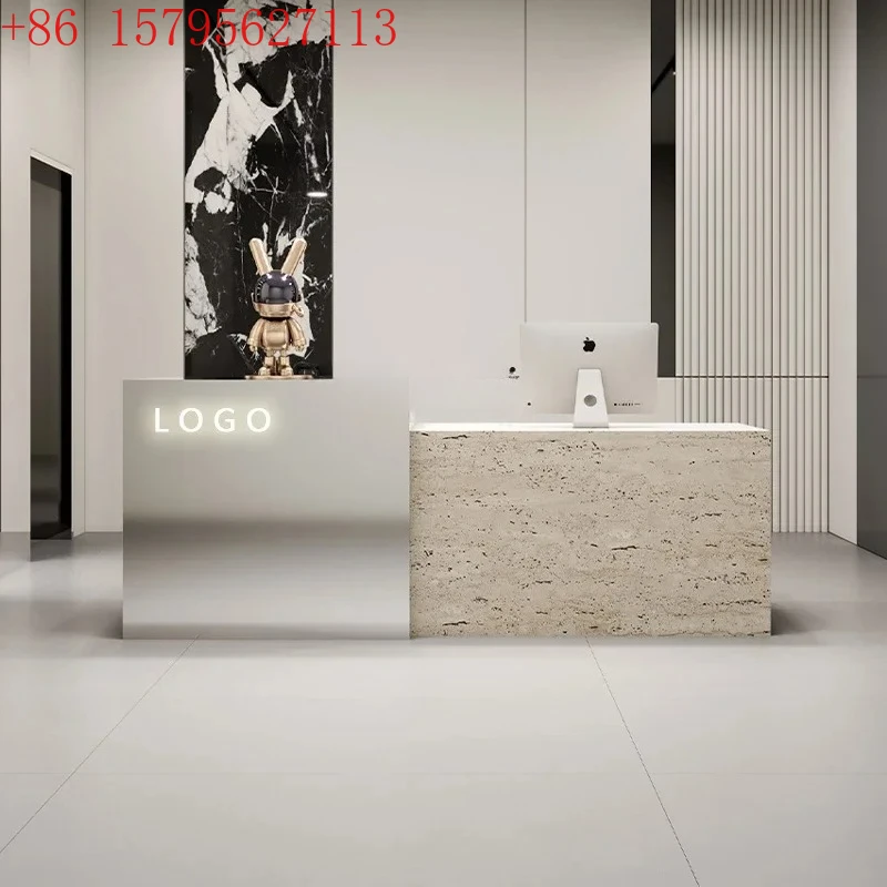 

02, компания B & B, травертин из нержавеющей стали, светильник для стойки регистрации, роскошный магазин свадебной одежды, небольшая планка по индивидуальному заказу