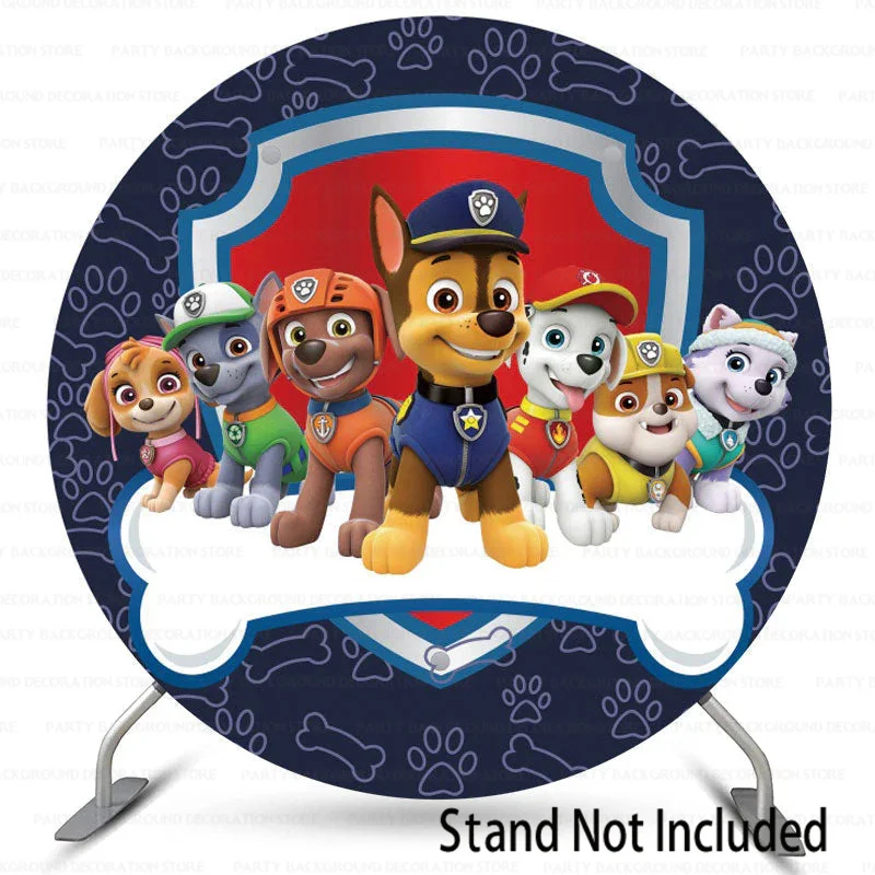 Round  Dog Paw Patrol Chase Backdrop Marshall Skye Rocky  Rubble Zuma Tracker Birthday Party Baby Shower Background Banner