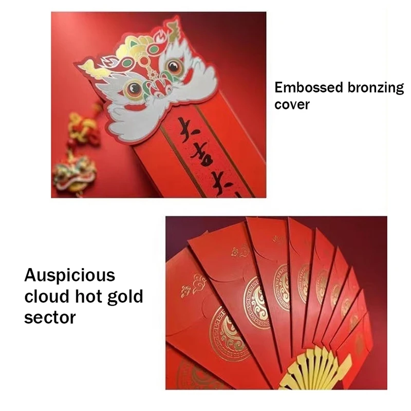 5Pcs Red Envelopes Chinese Fan Red Envelope Lucky Money Envelope Kit Chinese New Year Red Envelopes, New Year Red Packet Kit