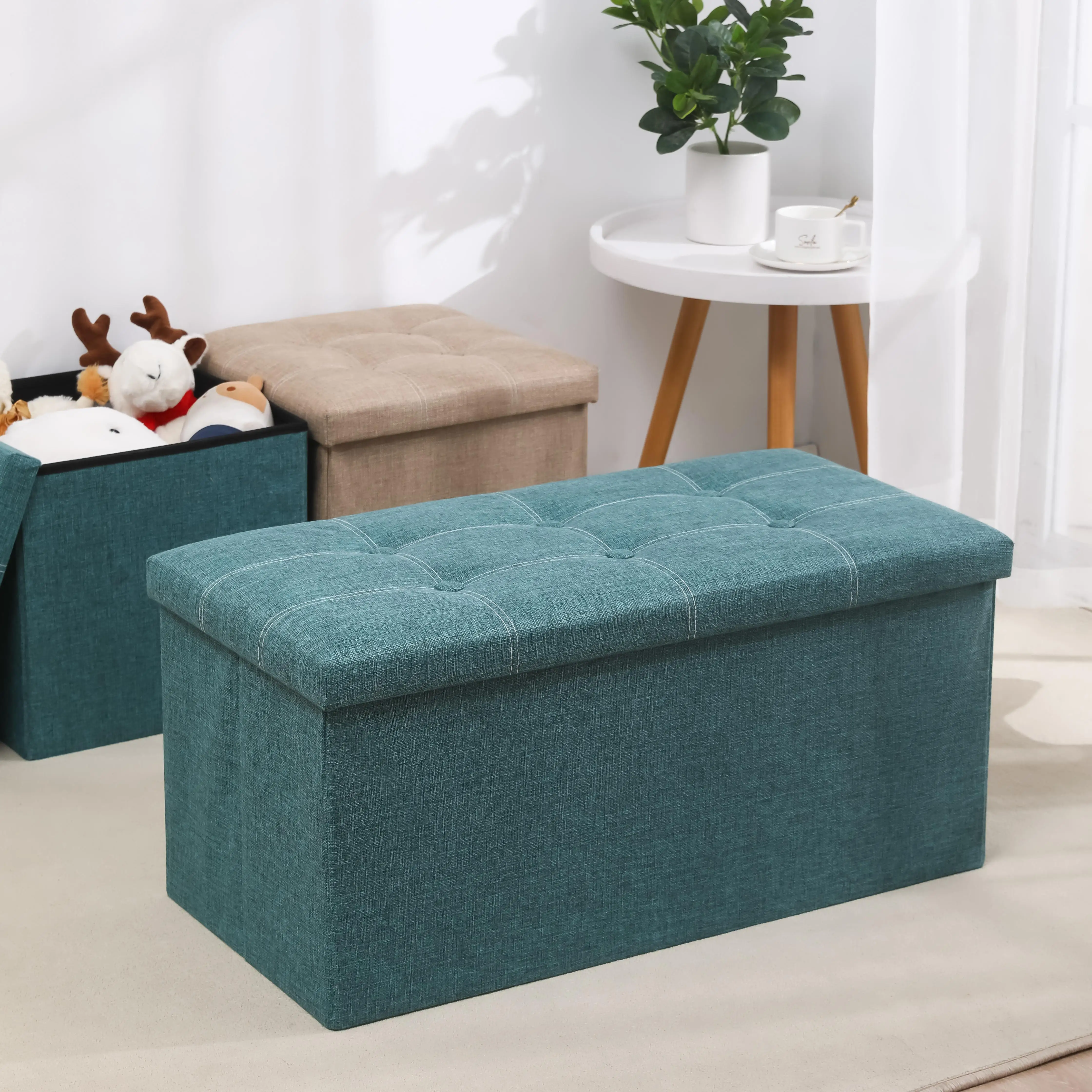 Modern Folding 76 * 38 * 38 cm Multifunctional Home Living Room Furniture Entrance Linen Fabric Storage Stool