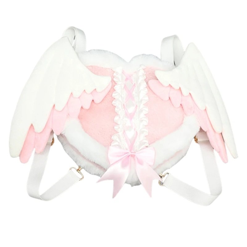 Angel Heart Bag 2000s Plush Anime Bag for Casual Formal Wear Halloween Backpack DXAA