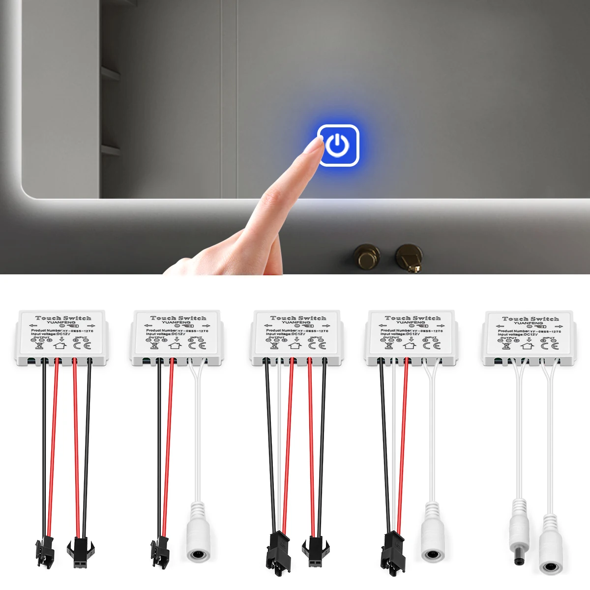 حار DC12V-24V عكس الضوء اللمس مفتاح مستشعر للون واحد/CCT قابل للتعديل LED قطاع ضوء مرآة حمام الخلفية التبديل