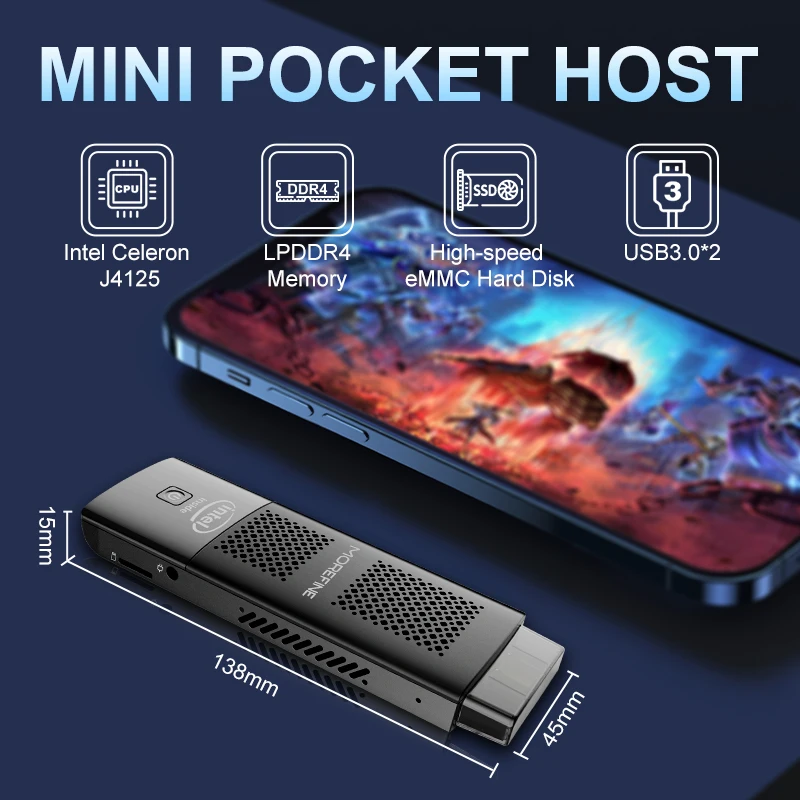 MOREFINE M1K Komputer Gaming, PC Mini Intel Gemini Lake J4125 8G DDR4 128GB/256GB Window 10, HDMI Windows11/Ubuntu Minipc Gamer