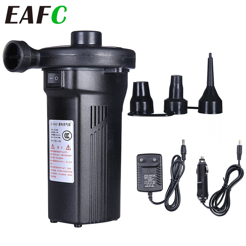 12V Electric Air Pump Inflator Air Compressor 220V Battery Rechargeable Portable For PVC Boat Mattress Inflatable Pool Raft Bed