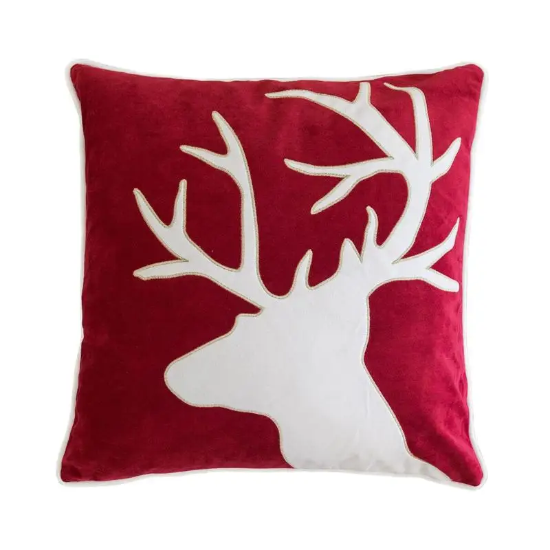 

Reindeer Velvet Accent Pillow 20x20 Red White with Insert Christmas Decor