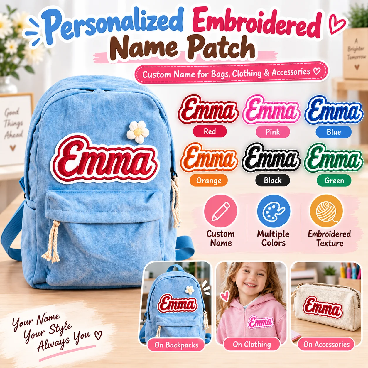 1PC Custom Embroidered Patch Personalized Name Iron Sew Applique Embroidery Patches Clothes Jacket Backpack Hat DIY Badge Decor