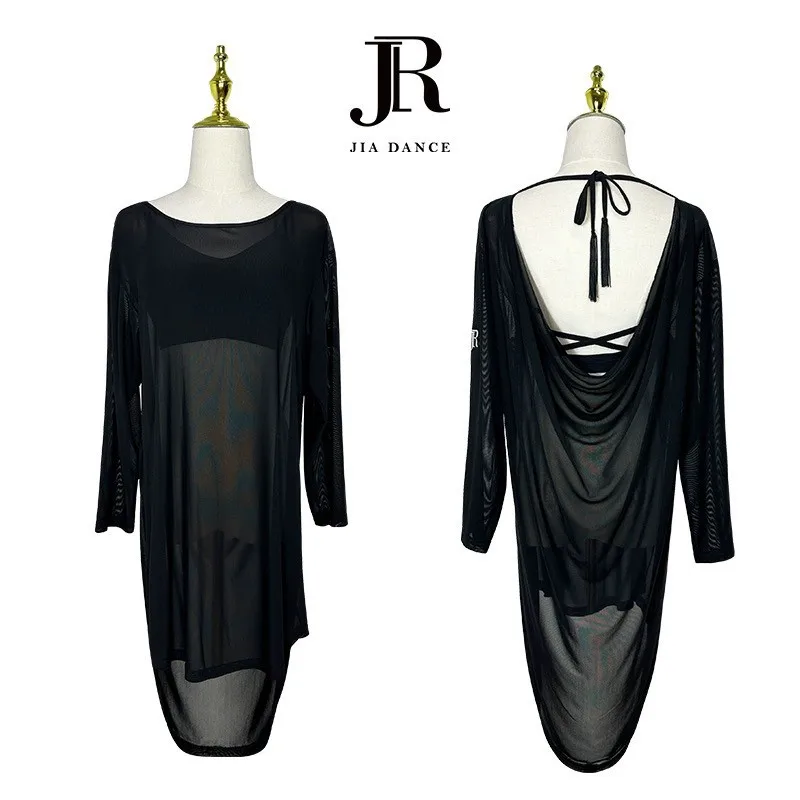 

Сетчатый свитер для латинских танцев по индивидуальному заказу, свободный L, удобное тренировочное платье, черная румба