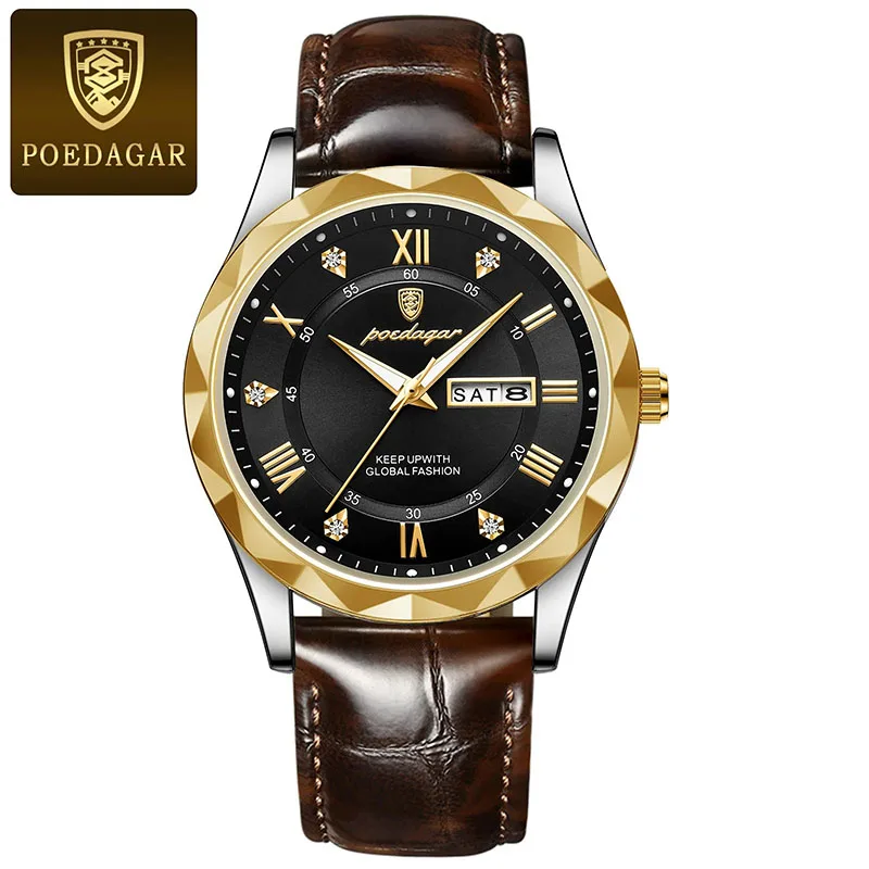 Brand Luxury Watch Men Sport Luminous Clock Waterproof Quartz Wristwatches For Man Fashion Leather Strap Gold Watch Reloj Hombre