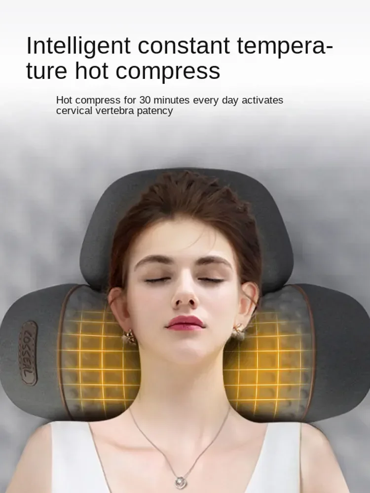 Elektrisches Nackenmassagegerät, Nackenkissen, heiße Kompresse, Nackenstretch, Heizung, Vibration, Nacken- und Schultermassagekissen, Rückentraktion