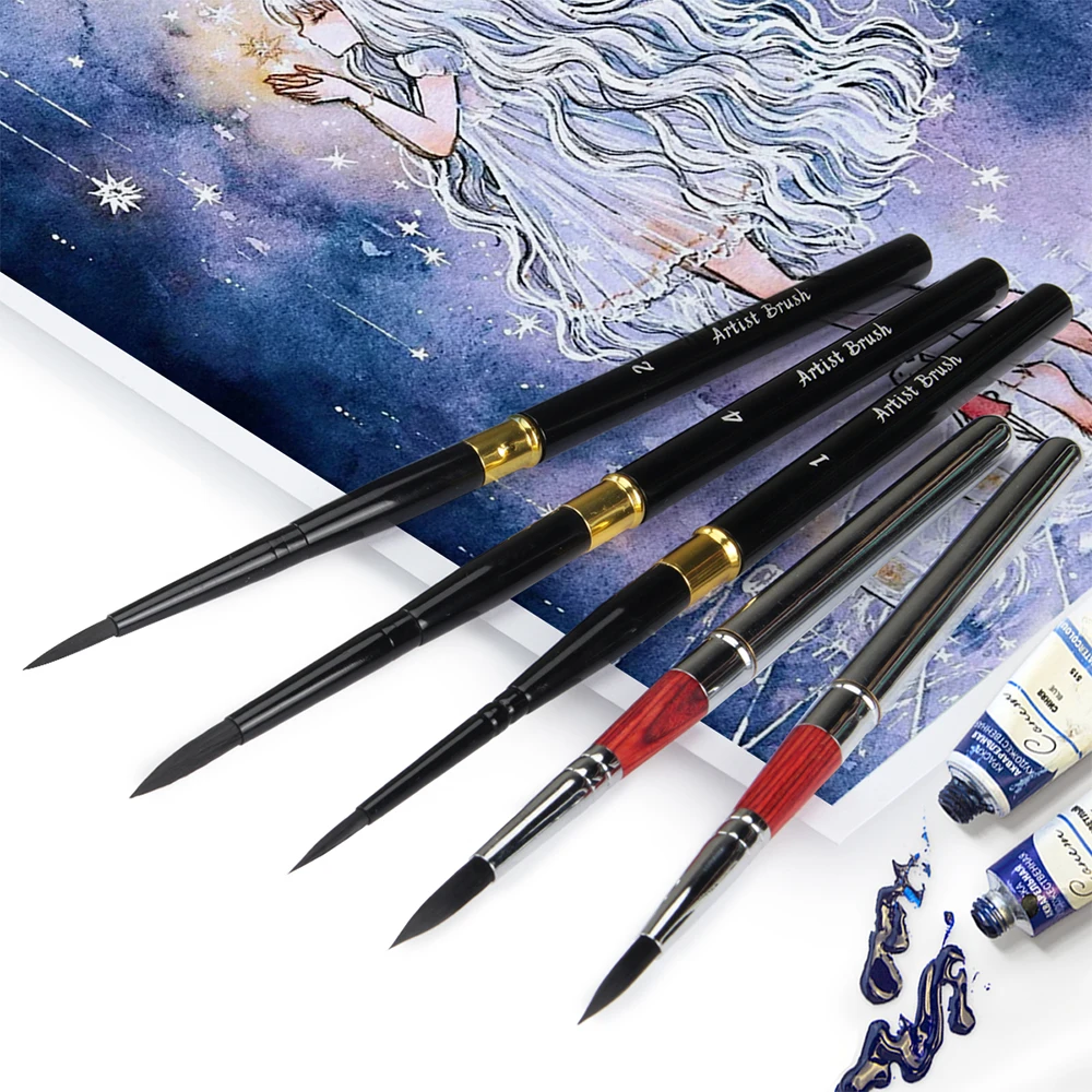 SeamiArt 6 Stück/Set mit tragbarer Pu-Pinseltasche, divIsible, kurzer Halter, Aquarell-Tagebuch-Pinsel für Kunstbedarf – Detail 5