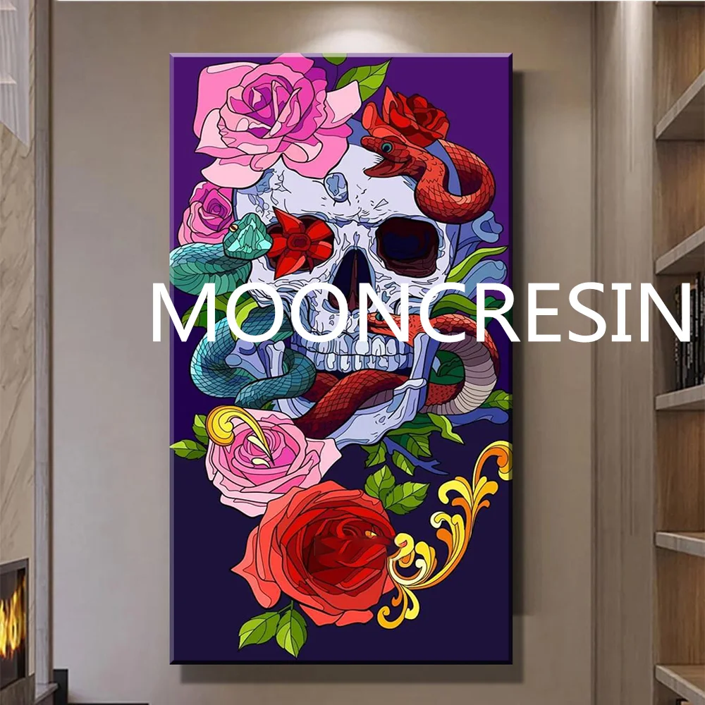 

2022 5D Diy Diamond Painting Cross Stitch Skull Flowers Mosaic Embroidery Full Square Round Drill Home Decor Rhinestones 40x80cm