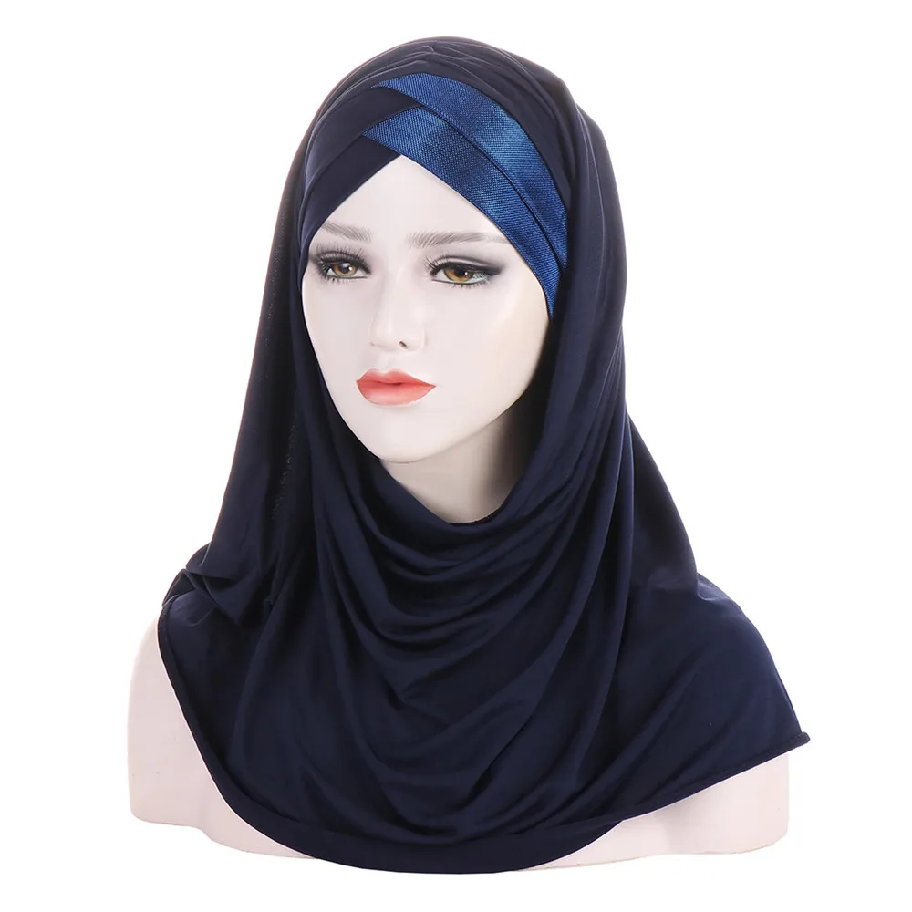 Giltter cruz osso instantâneo cachecol muçulmano hijab turbante feminino lenço islâmico bandanas árabe cabeça cachecol envoltório chapéu turbante mujer