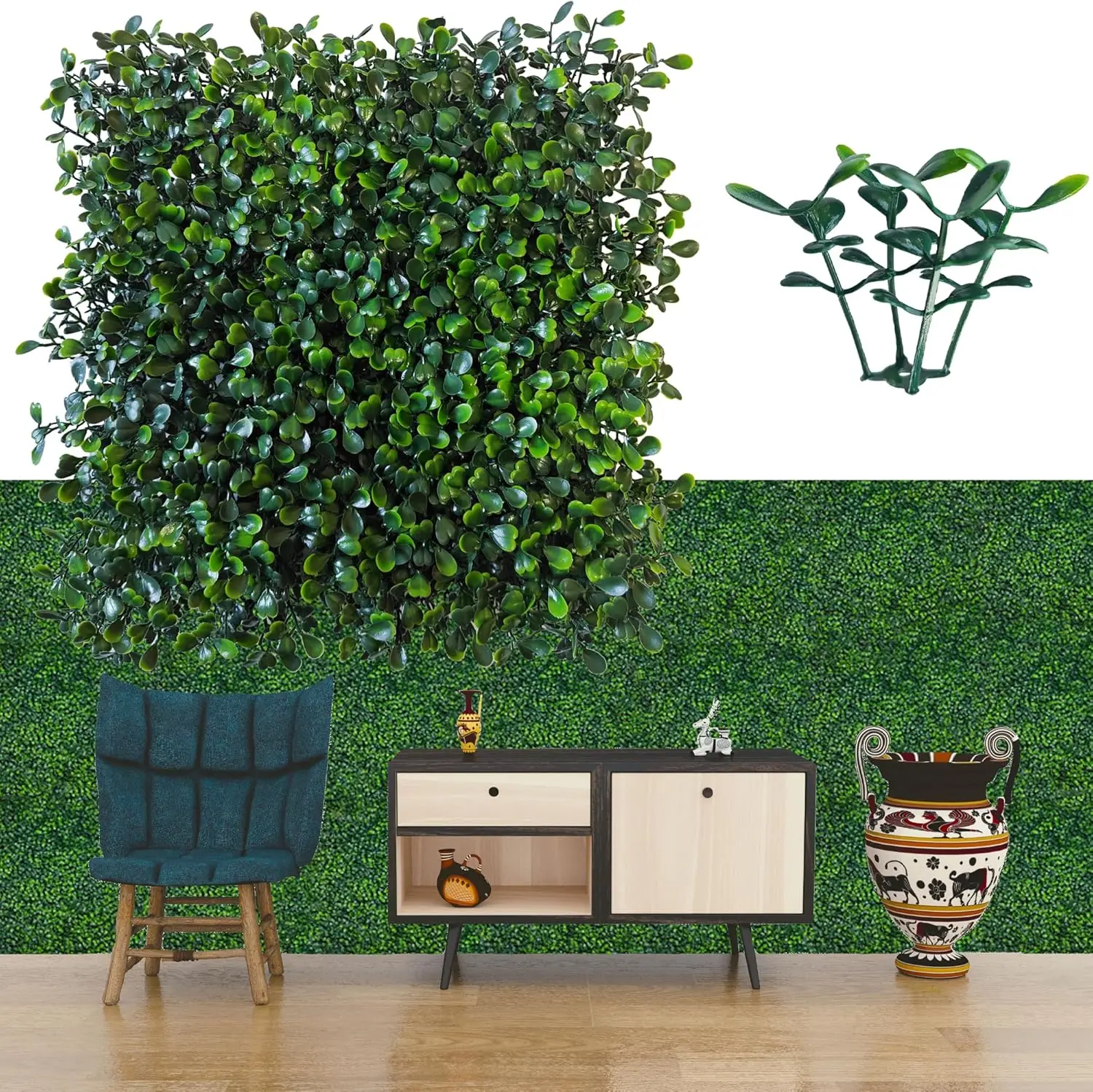 Artificial Grass Wall Panel Backdrop,10 X 10 in 24P(16.8 sqft) UV-Anti Greenery Boxwood Panels