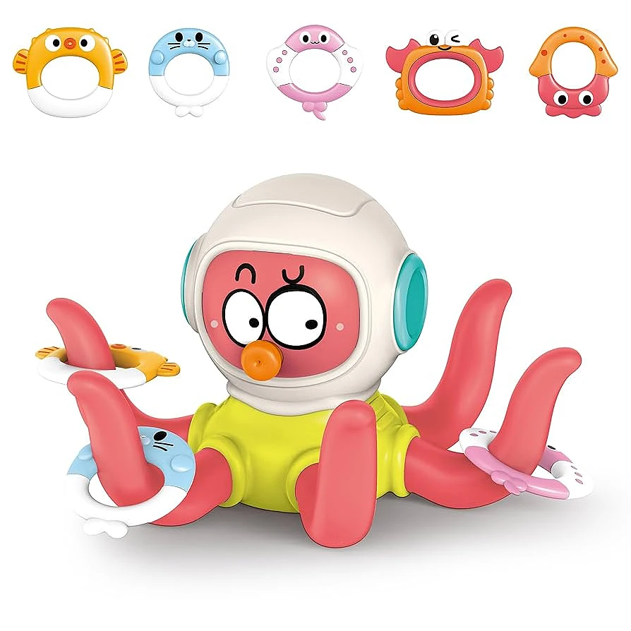 ألعاب حمام الطفل ألعاب اللعب المائية الحمام الأخطبوط العائم مع 5 حلقات لعبة حسية طفل بركة الشاطئ لعبة كلاسيكية لصبي فتاة