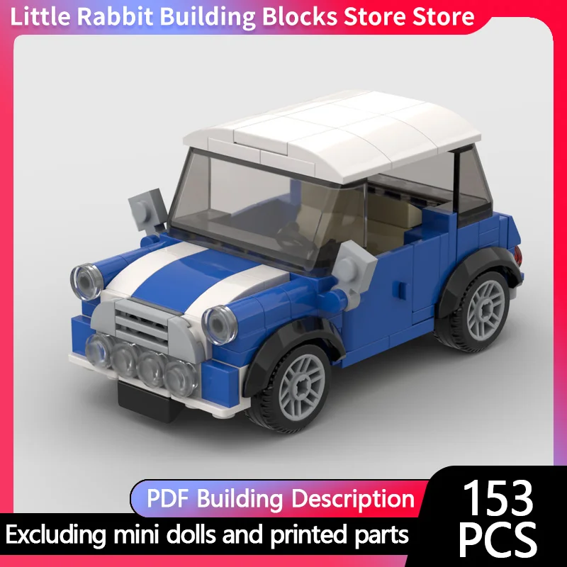 City Car Model MOC Building Bricks Retro Blue Luxury Compact Car Modular Technology Children Holiday Gifts Assemble Toys Suit