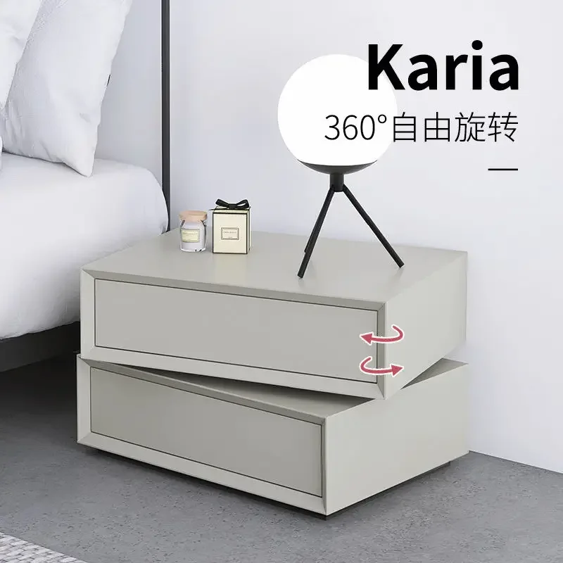 Italian Minimalist Rotating Bedside Table Light Luxury Designer Storage Nightstand for Bedroom Living Room