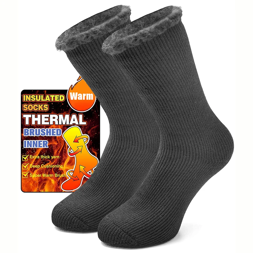 1 Paar isolierte Thermo-Socken für Herren, mittellange Socken mit gebürsteter Innenseite, dicke Wintersocken, extra Wärmespeicherung, warme Crew-Socken für kaltes Wetter