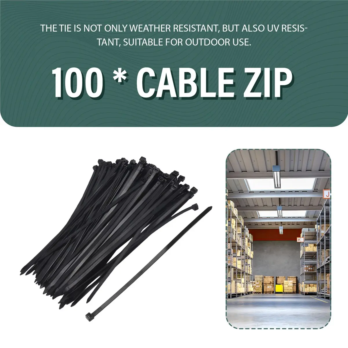 【~ NEW A01R】100 Pack Cable Zip Ties Heavy Duty 12 Inch, 7.6mm Strong Plastic Wire Ties with 70Kg Tensile Strength, UV Resistant