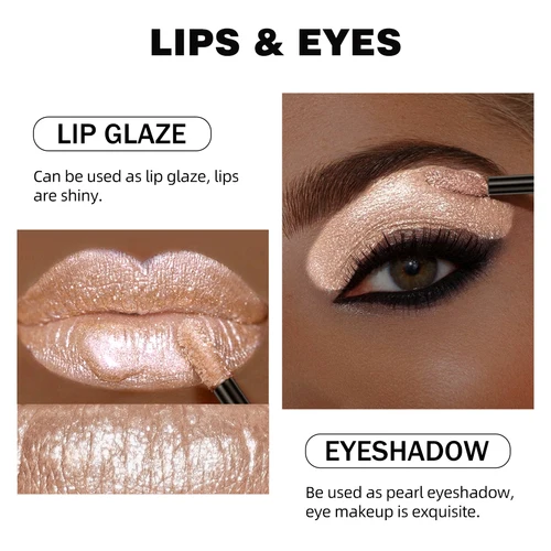 Imagen 2 del producto QIBEST 6 colores brillo metálico diamante lápiz labial líquido impermeable de larga duración perla brillante brillo de labios encantador maquillaje de labios para mujeres