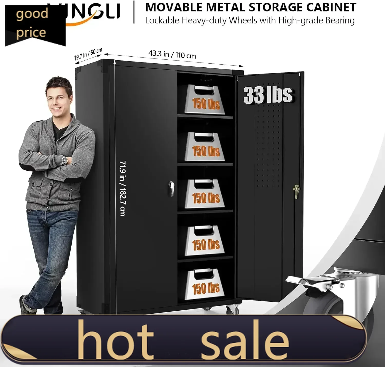 

hot-sallingHot salesUpgraded Wide & Deep Garage Storage Cabinet, Metal Storage Cabinet with Pegboards, Wheels, Locking Doors